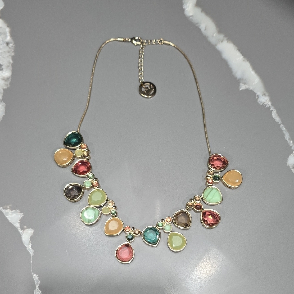 Trifari Gold Tone Multi Colored Statement Bib Nec… - image 2